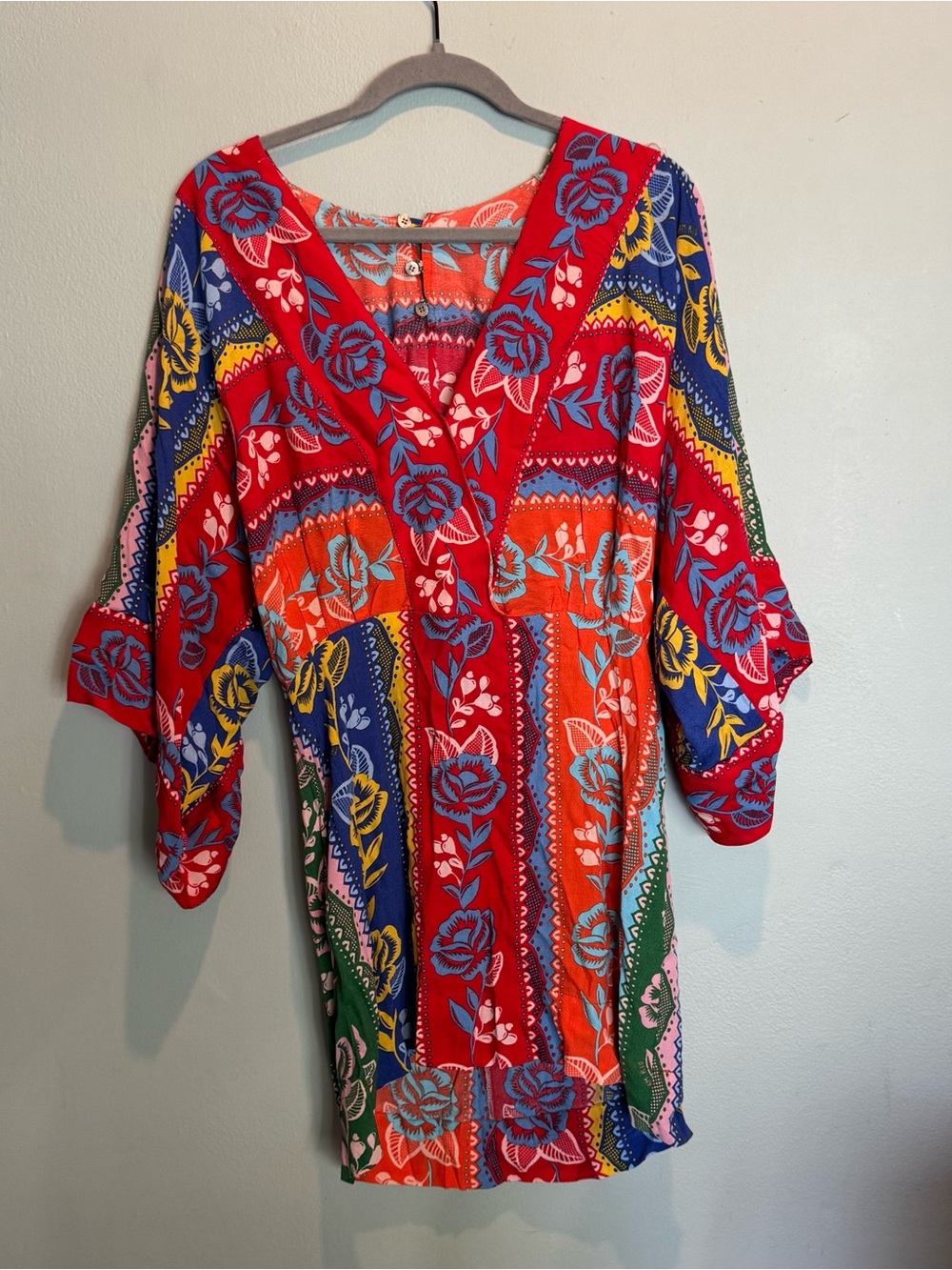 FARM Rio Red Orange Blue Floral Mini Dress